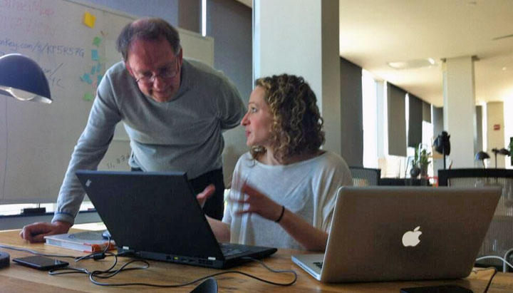 Alyssa works with a colleague in Katmandu, Nepal.