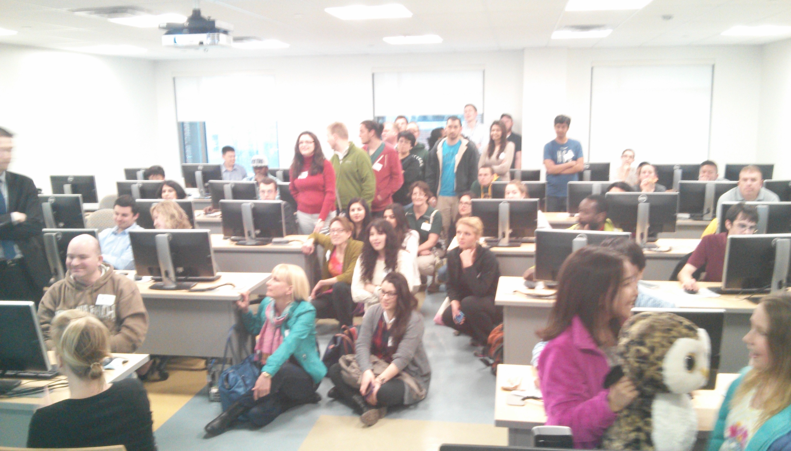 Mapping participants gathered in one of three Beginner Mappers’ rooms at George Mason University to communicate with George Washington University participants via webcam.